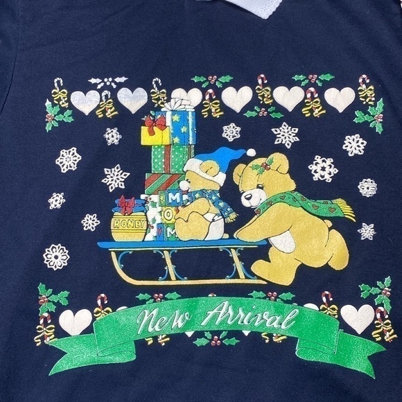 Vintage Maternity Christmas Teddy New Arrival Black Collared Sweatshirt Large - Picture 5 of 5